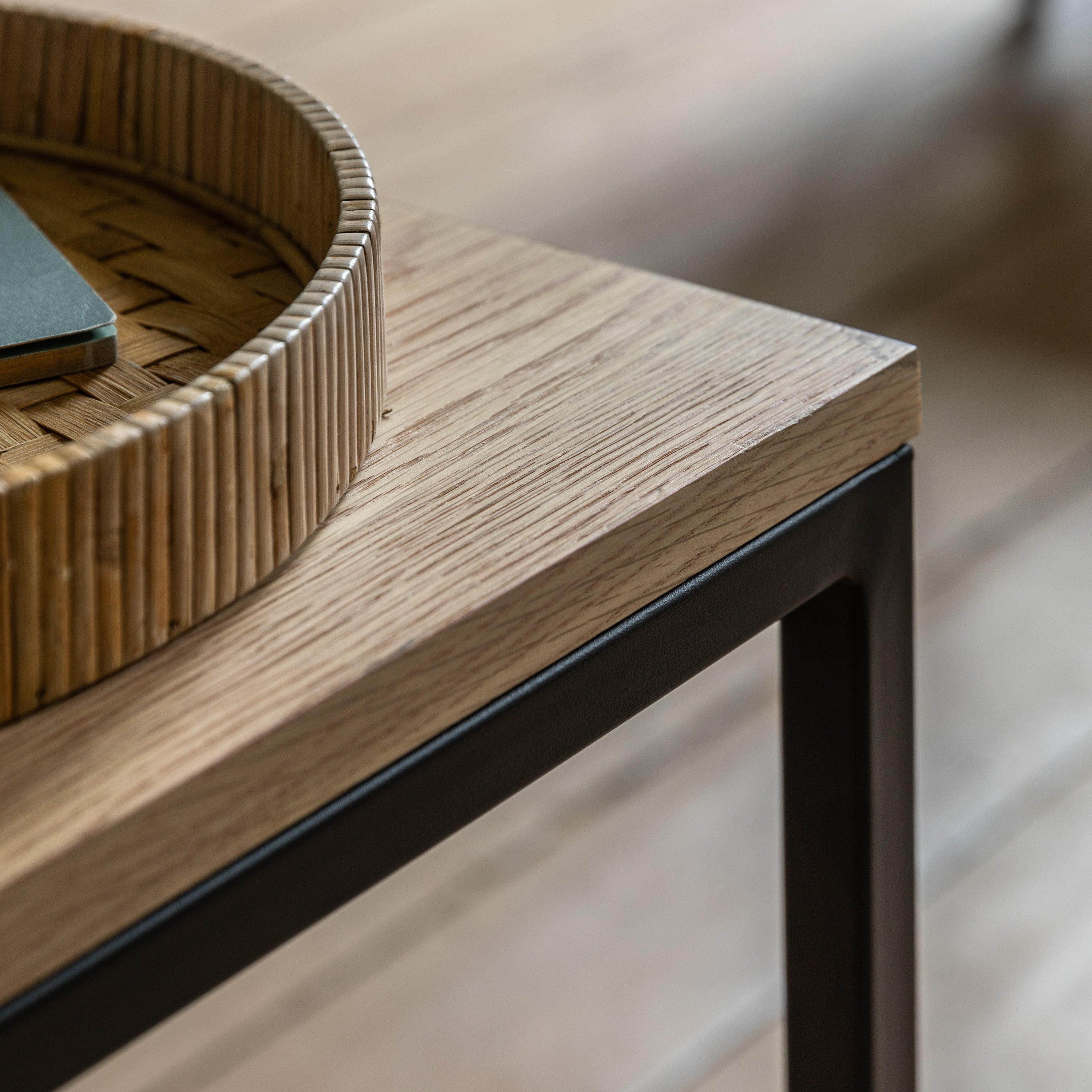 Bentley Natural Oak Wood & Matt Black Coffee Table Nest